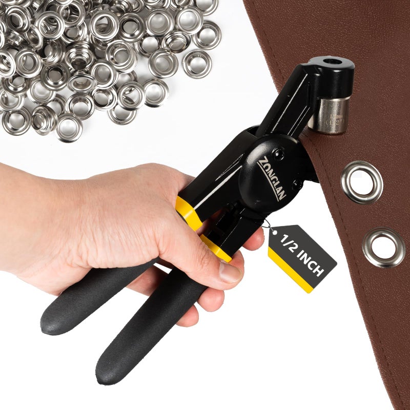 zonglan Heavy Duty Grommet Tool Kit with 1/2 Inch Die and 300 Sets of 12MM Grommets Handheld Manual Eyelet Tool Rivet Press Punch Pliers for Leather Canvas Fabric - Image 1